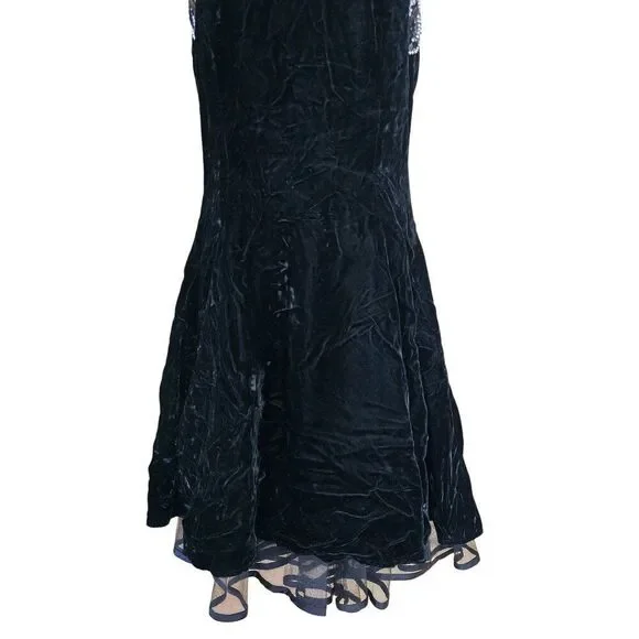 Vintage Black Velvet Halter Dress W/ Bead Sequin Detail whimsygoth elegant glam - Picture 9 of 14